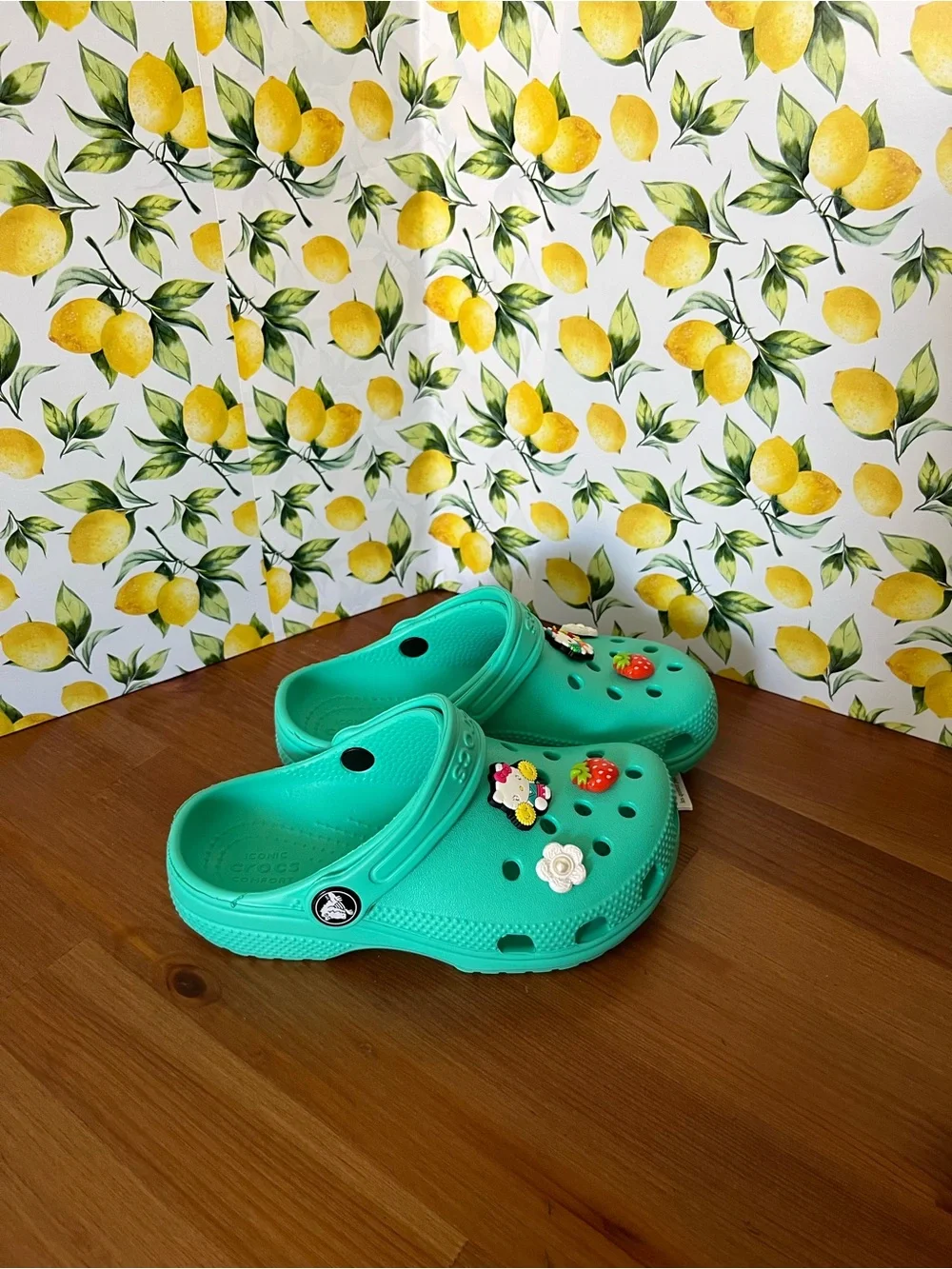 CROCS Kids' Mint  Green Clogs with Cute Charms Size C11